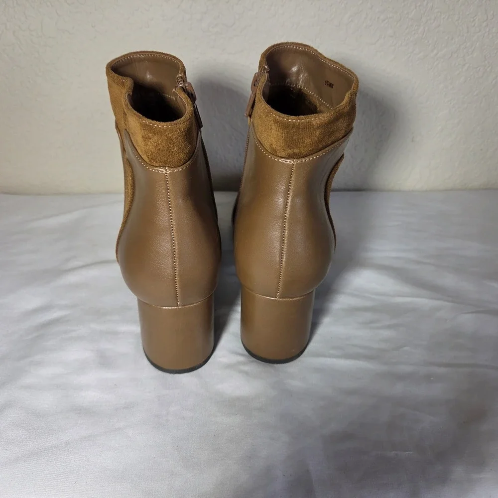 Bella Vita Womens Tan Brown Mixed Media Block Heel Ankle Boots Size 9.5 WW